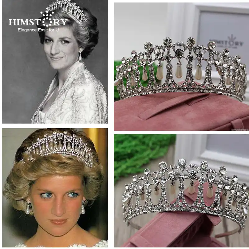 Himstory Classic Princess Diana Tiaras Crown Rhinestones Waterdrop Pearl Bridal Wedding Tiara Crowns Hair Accessories Jewelry Hair Jewelry Aliexpress
