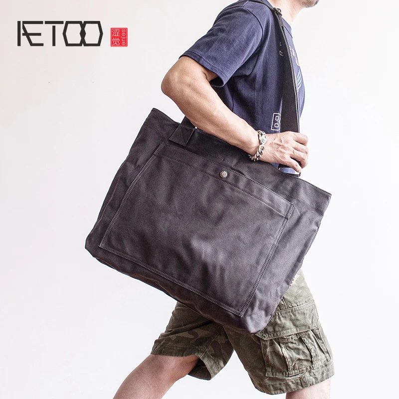 

BJYL Large capacity tidal bag canvas men's shoulder bag handbag vintage tot Bag