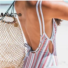 WBTRO сексуальный треугольный вырез с полой резной канат шнурок цельный купальник женский полосатый цветочный принт купальники открытая пляжная одежда
