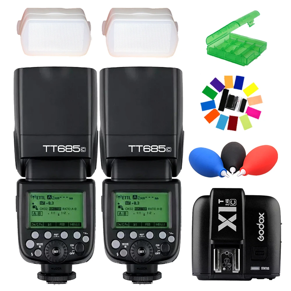 

2X Godox TT685C 2.4G HSS E-TTL GN60 Wireless Flashes + X1C TTL Trigger for Canon 1100D 1000D 7D 6D 60D 50D 600D 500D
