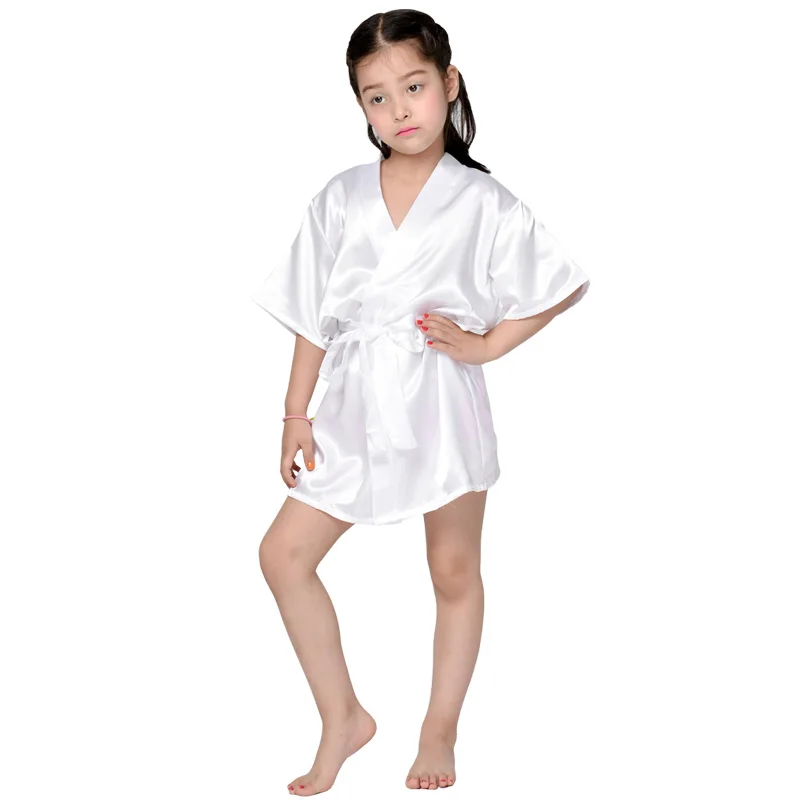 

Mr & Mrs Right Child Solid Robe For Wedding Party Little Bridesmaid Robe Satin Silk Pajamas Kimono Style Robe Bathrobe for Kids