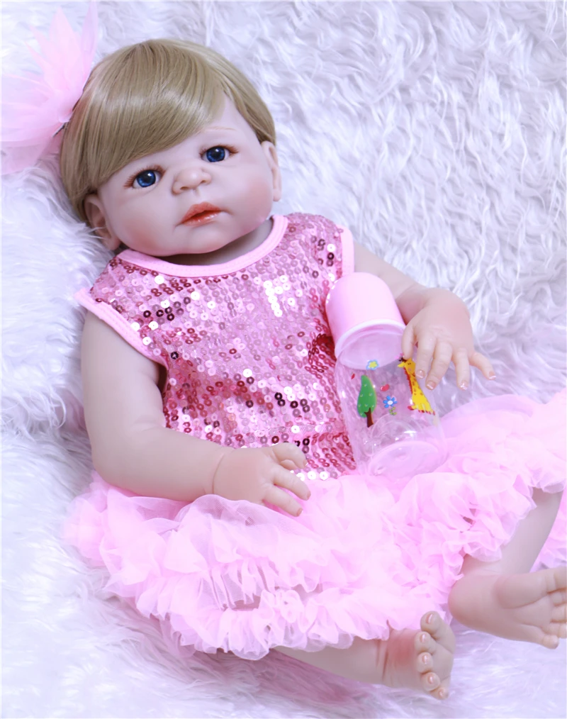 Настоящая кукла для девочек bebe 22 &quot силиконовая новорожденных розовое платье с