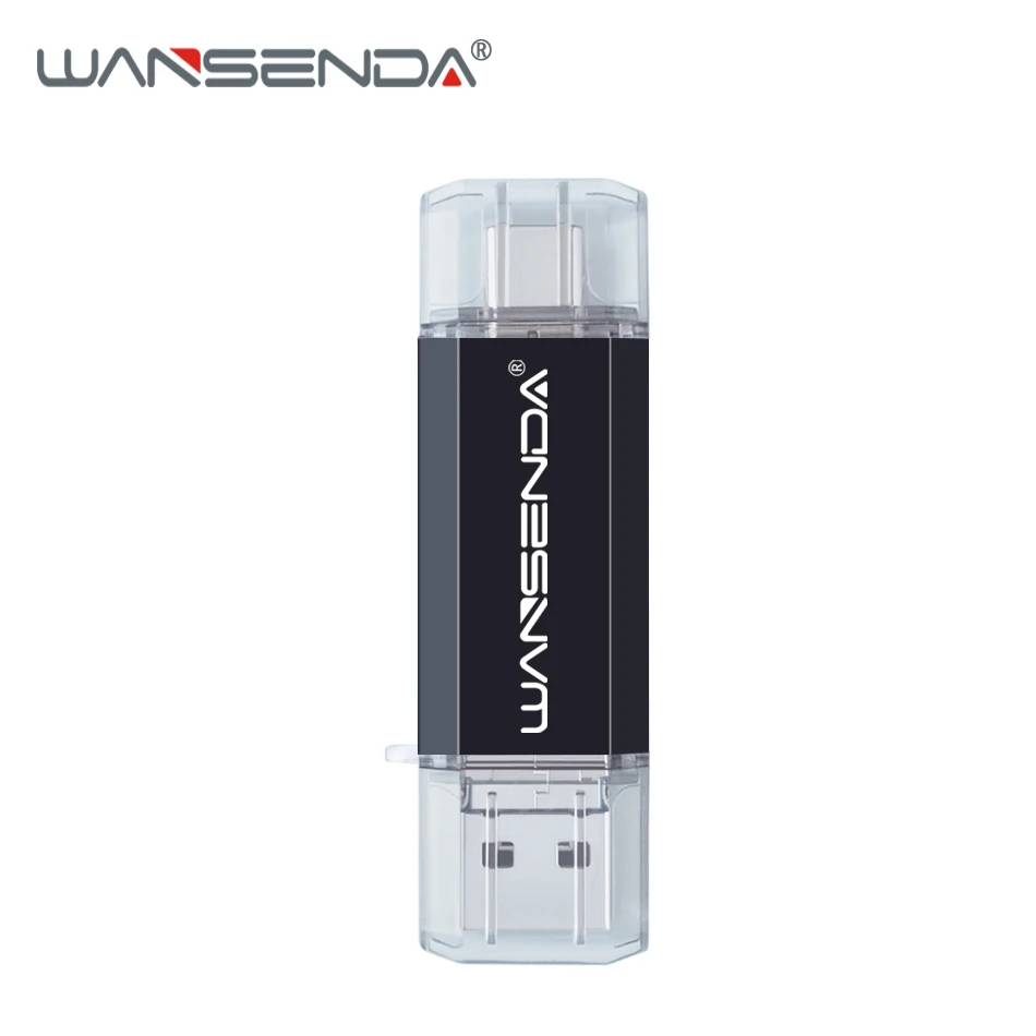 WANSENDA USB 3,0 type C USB флеш-накопитель 128 ГБ Micro USB флешка 3,0 флеш-накопитель 32 Гб 64 Гб 256 ГБ 512 ГБ высокая скорость 3 в 1 OTG флешка - Цвет: Черный