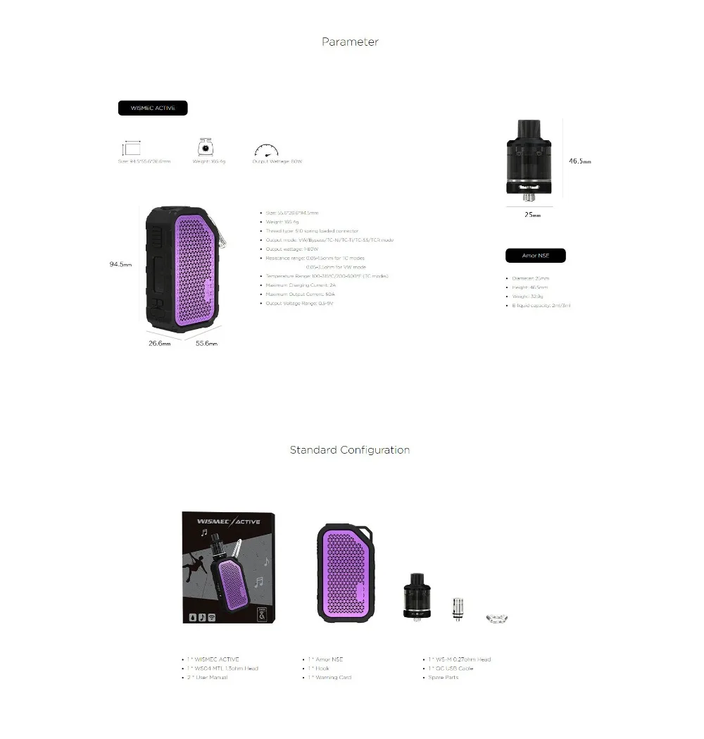 Original WISMEC ACTIVE with Amor NSE Kit 80W Active BOX MOD Vape Bluetooth Speaker Waterproof Electronic Cigarette Vaporizer 02 (3)