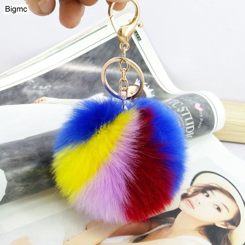 Брелок для ключей K1679 модный разноцветный из искусственного меха|ball keychain|pompom