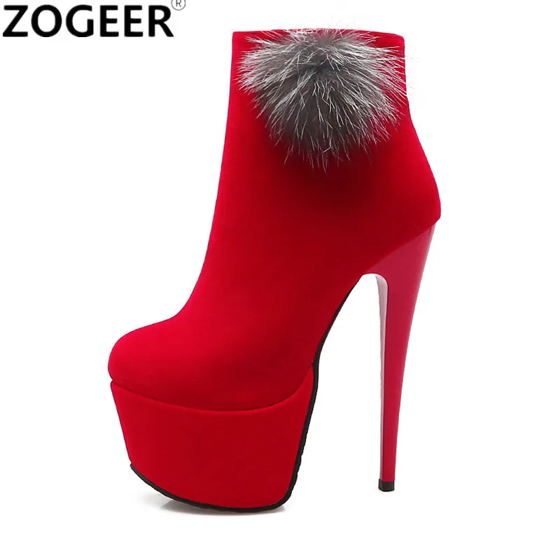 

Plus size 48 New 2018 Women Ankle Boots Fashion Flock Extreme High Heels Sexy Round Toe Platform Nightclub Party Shoes Woman