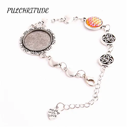 antique silver Pulchrode металлический сплав 2 цвета 3 шт. рыбья чешуя Камея подходит круглый 20 мм кабошон база трендовые Листья Шарм браслет ручной работы C1526 - Окраска металла: antique silver