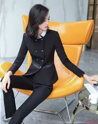Дамы Черный Блейзер Для женщин Бизнес костюмы формальные офисные костюмы Повседневная обувь форма брюки и пиджак комплект OL стили