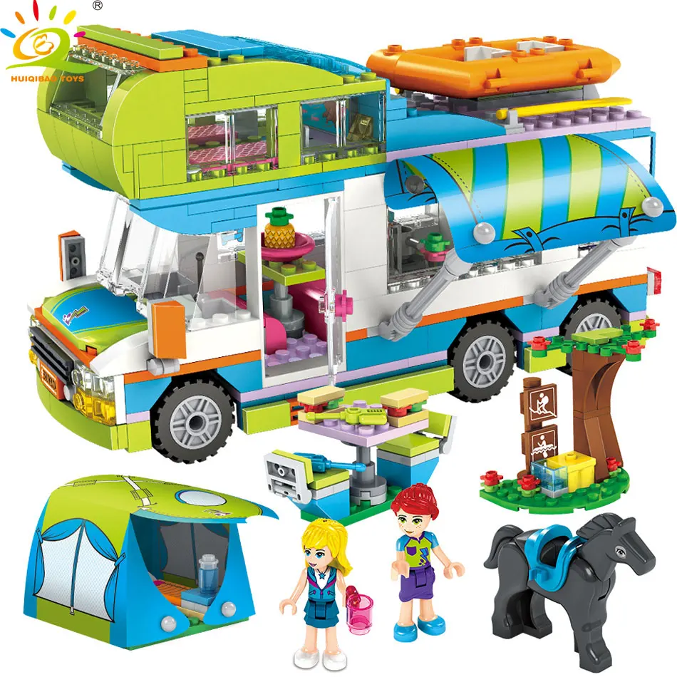 

HUIQIBAO TOYS 534pcs Friends Touring Van Girl Figures Building Blocks For Children Compatible City Truck Car Bricks