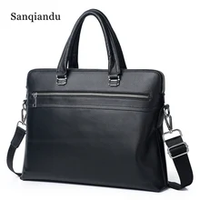 Sanqiandu, Модный деловой мужской портфель с двойной молнией, известный бренд, коровья кожа, сумка для ноутбука, повседневная мужская сумка, сумки на плечо