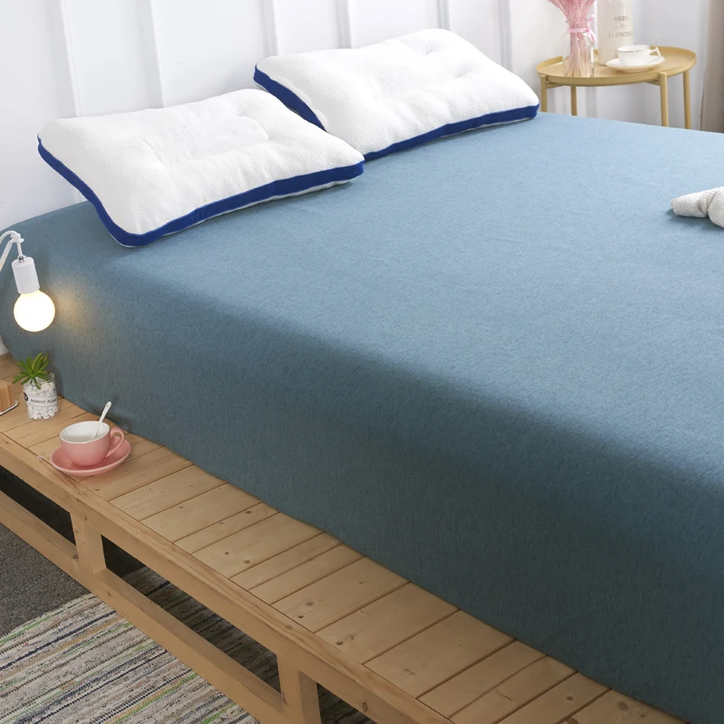 Knitted Cotton Fitted Sheet Single Double Bed Sheet with Elastic 1 Piece Twin Full Queen Bed Linen Japanese Style Mattress Covers-5