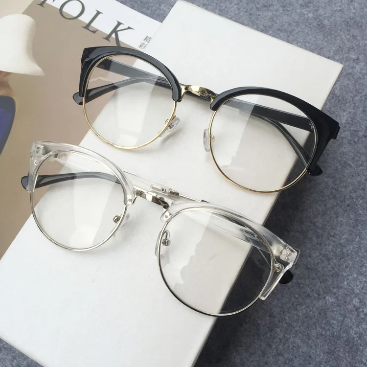 Модные прозрачные очки кошачий глаз с прозрачными линзами, металлическая полуоправа, оптические оправы для глаз, женские очки, мужские очки Oculos