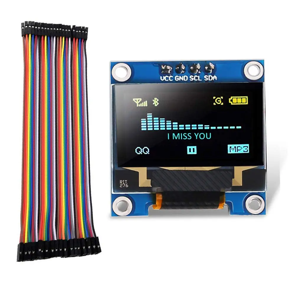 

0.96" OLED I2c IIC LCD Screen Module Display Yellow Blue 128 64 3.3V-5V 128 X 64 for Arduino Display 40pin Dupont Wires F to F