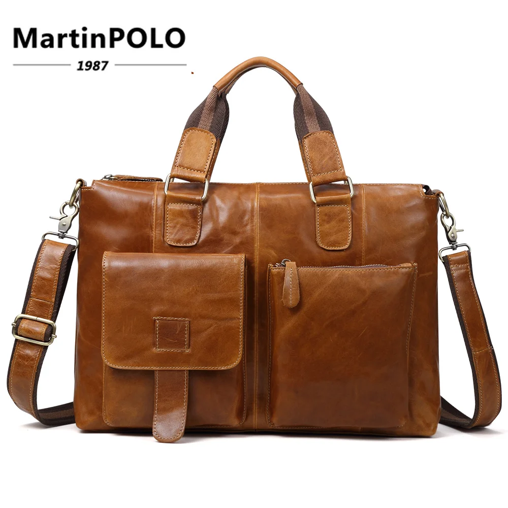 

Men's Briefcase Fashion Genuine Leather Handbags for Man Sacoche Homme Male Leather Bag for 15" Laptop Handbag Messenger Bag
