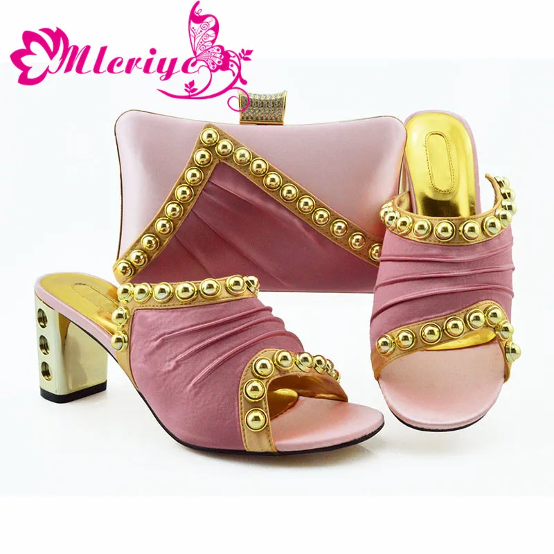 

Pink Color New Arrival Ladies Italian Shoes and Bag Set Decorated with Rhinestone Italian Shoes with Matching Bag for Women