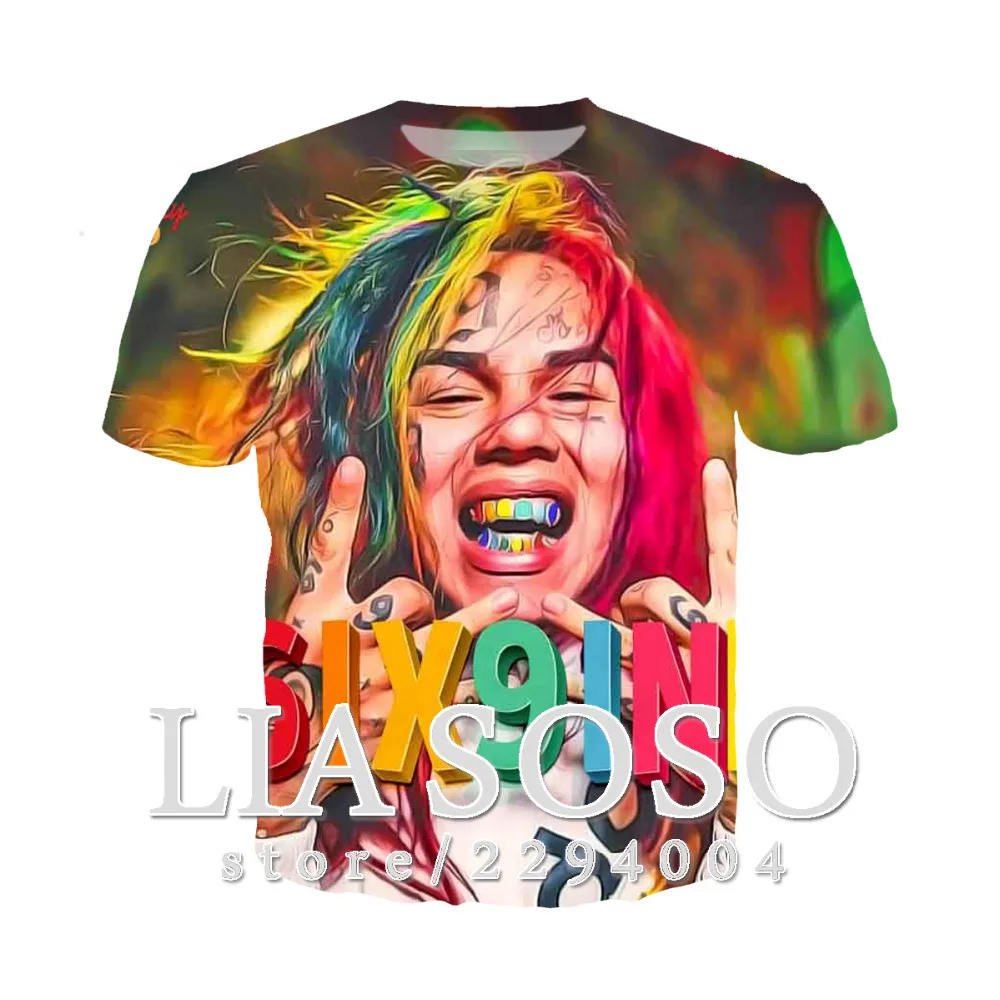 Harajuku 3D с коротким рукавом аниме 6ix9ine Мужская и женская футболка в Kaneki печать 3D Повседневная футболка рубашка хипстер хип хоп Новые Топы e1