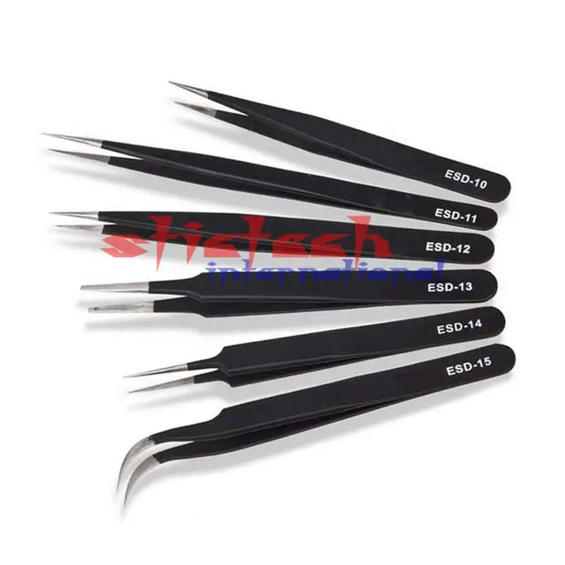 by dhl or ems 50pcs 6PCS ESD Tweezers Electronic Rework Anti