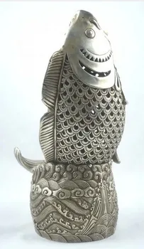 

YM 308 China Tibet silver lifelike fish figure incense censer