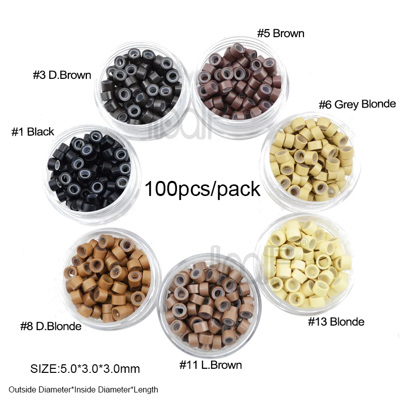 

LOOF 5.0mm 100pcs Hair Beads Silicone Micro Rings Hair Extensions Tools Beads Tube For Prebonded Hair Kits 8 Colors Available