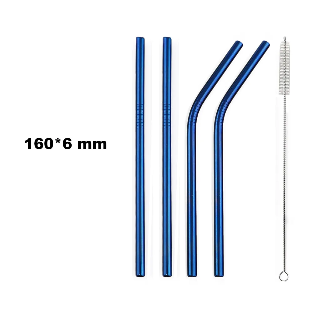 16cm Blue 4/8 шт. металлическая соломинка, комплект с надписью «розовый», соломенная многоразовая соломенная 304 Нержавеющая сталь питьевой соломы с синтетические волосы для кружек 20/30 унций - Цвет: 16cm Blue