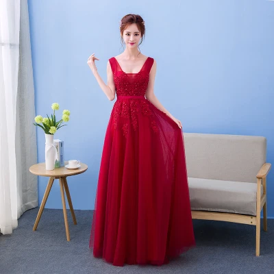 wine red lace up SSYFashion, кружевное платье с аппликацией, v-образный вырез, длинное вечернее платье, для невесты, сексуальное, без рукавов, на шнуровке, сзади, с бисером, вечерние платья, на заказ - Цвет: wine red lace up