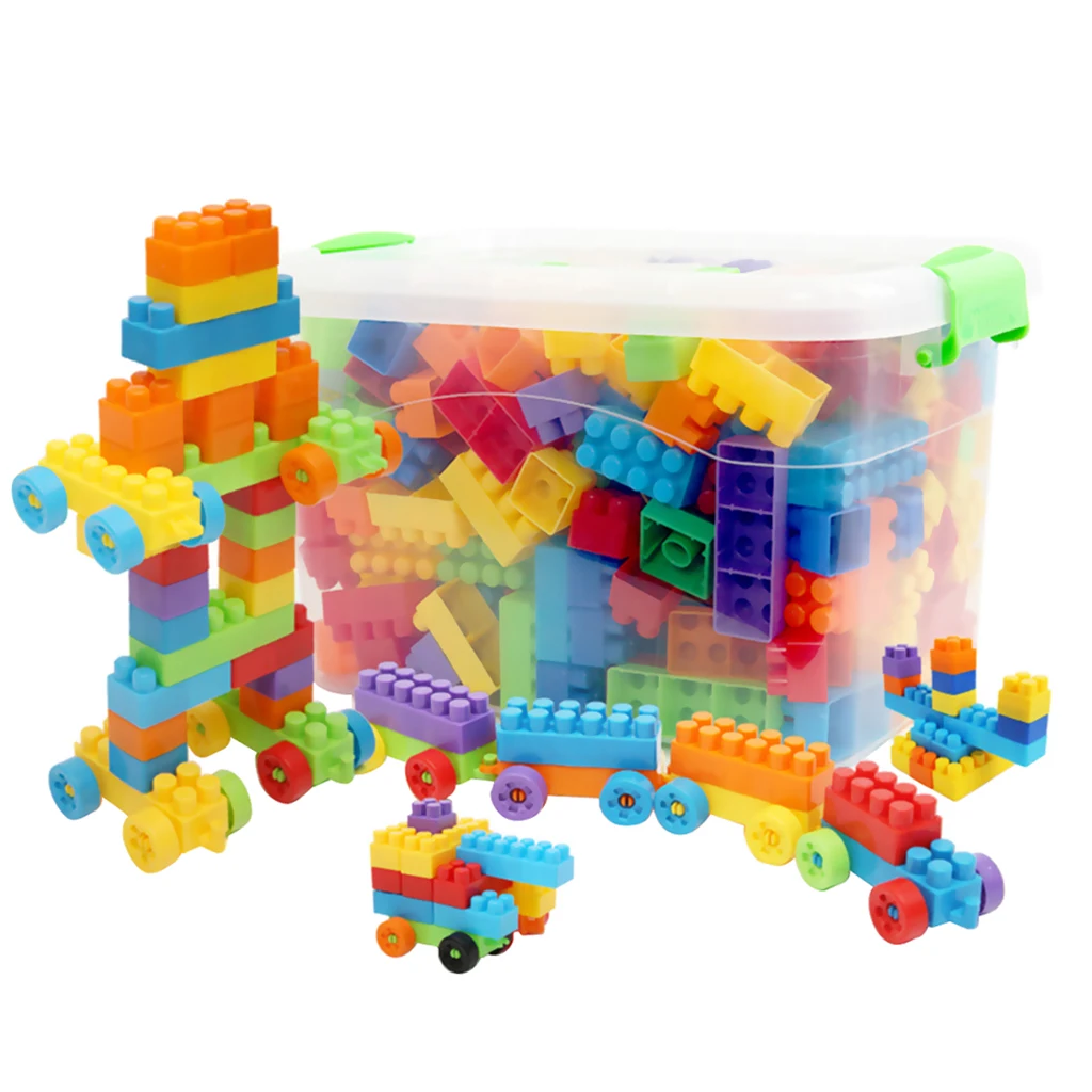 Plastic Building Bricks Stacking Blocks Set - 180 Pieces with Storage Box, Children Color & Shape Cognition, DIY Assembled Toys