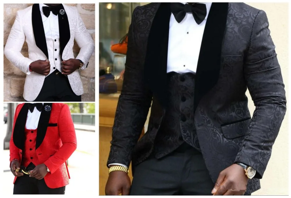 Новый Groomsmen большой платок с лацканами одежда для жениха Нарядные Костюмы для свадьбы (куртка + брюки + галстук-бабочка + жилет)