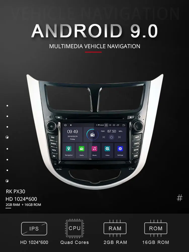 Top TOPBSNA Android 9.0 Car Multimedia Player For Hyundai Solaris accent Verna i25 GPS Navigation 1 Din Car Radio Video Stereo Audio 1