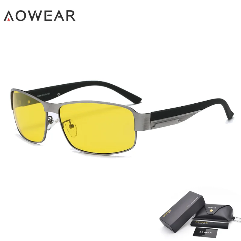 2 Gray Night Vision AOWEAR, очки для ночного водителя, очки ночного видения, поляризационные солнцезащитные очки, мужские очки для вождения, желтые очки для ночного видения, Oculos De Sol - Цвет линз: 2 Gray Night Vision