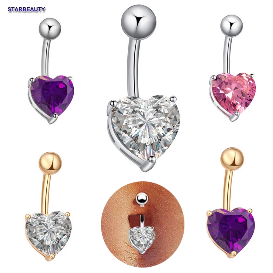 

1pc Pink Heart Navel Piercing Nombril Sexy Women Belly Button Rings Navel Piercing Ombligo AAA Zircon Body Jewelry Pircing Ring