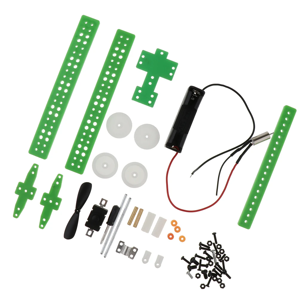 DIY Science Experiments Green Fixed Wing Taxiing Airplane Craft Kids Assembled Model Kit Toys