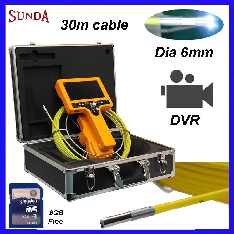 

WOPSON Endoscope pipe inspection camera with 6mm snake scope camera with dvr recording Borescope camera with 7inch LCD 30m