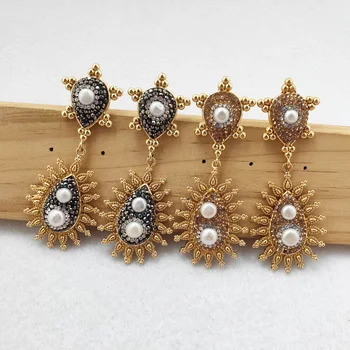 

5 Pairs Natural fresh water pearl Earrings Pave Crystal Rhinestone Women Jewelry Gift ER828-1