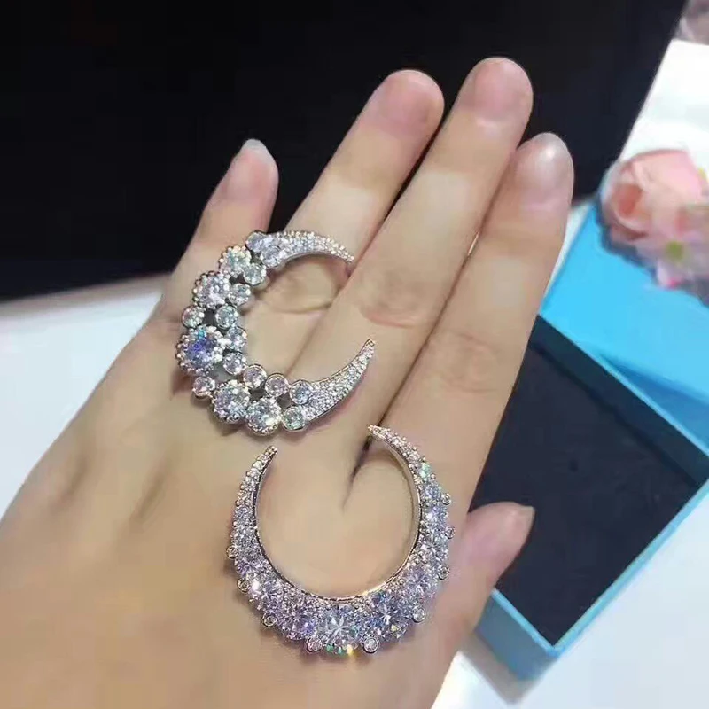 HIBRIDE Новое поступление в форме Луны AAA CZ камень женские серьги, белое золото-цвет свадебные серьги женские ювелирные изделия Brincos E-417