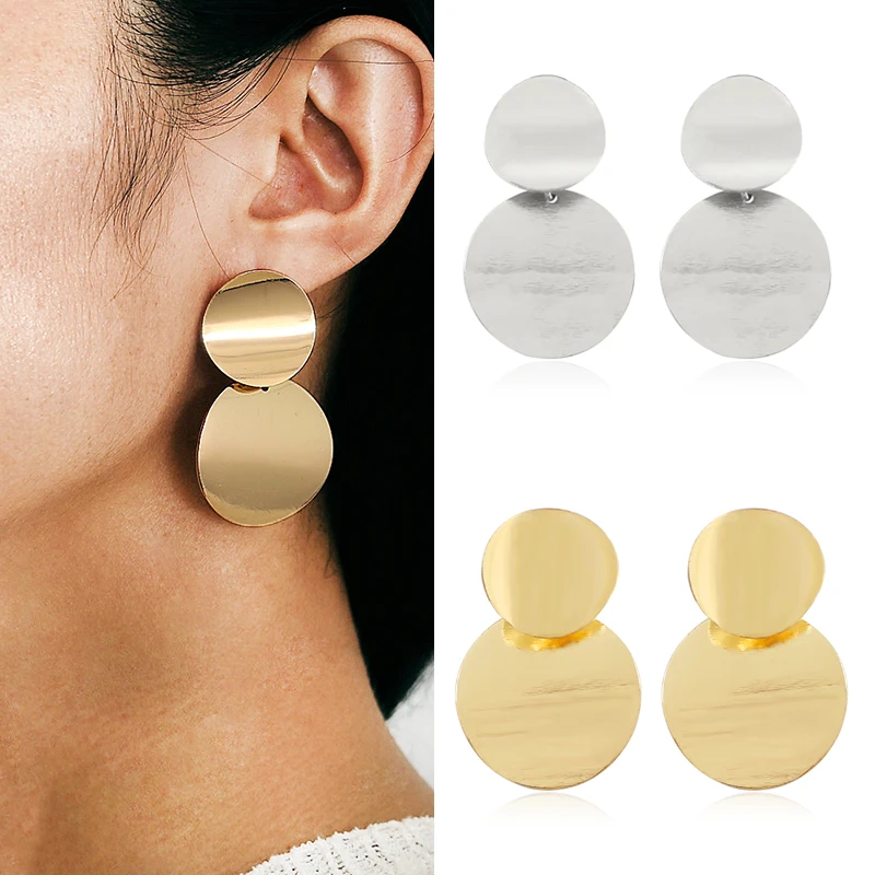 

Retro Metal Sequins Round Earrings Fashion Brushed Geometric Simple Earrings Europe and America Generous Trend Female Jewelry