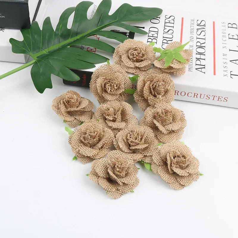

5cm Handmade Jute Hessian Burlap Flowers Rose Wedding Decor Festival Party Supplies Clothing DIY Handmade Accessories