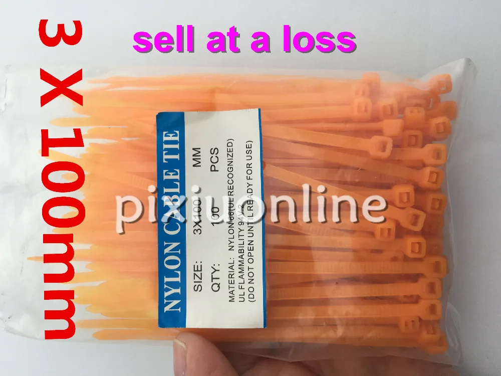 

100pcs/lot DS109 Carrot Color Self-locking Cable Ties 3*100mm Width 2.5mm Length 100mm Nylon Cable Zip tie Free Shipping Russia
