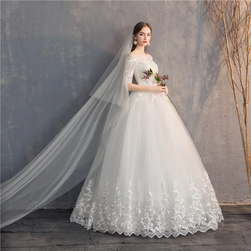 EZKUNTZA Half Sleeve Vintage Wedding Dresses 2022 Off Should Embroidery Vestidos De Noivas Plus Size Bridal Ball Gowns dresses for wedding