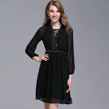 

OL Summer Black Chiffon Dress Womens Dresses New Arrival 2018 Midi Office Dress Vestidos De Mujer Robe Femme D1090