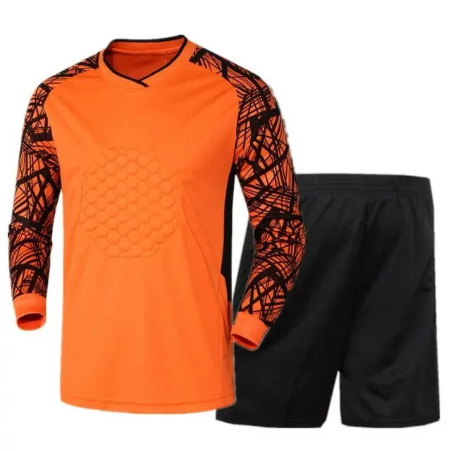 Мужская короткая Футбольная форма вратаря набор быстросохнущая голкиперская форма с длинным рукавом костюм-униформа - Цвет: orange shorts