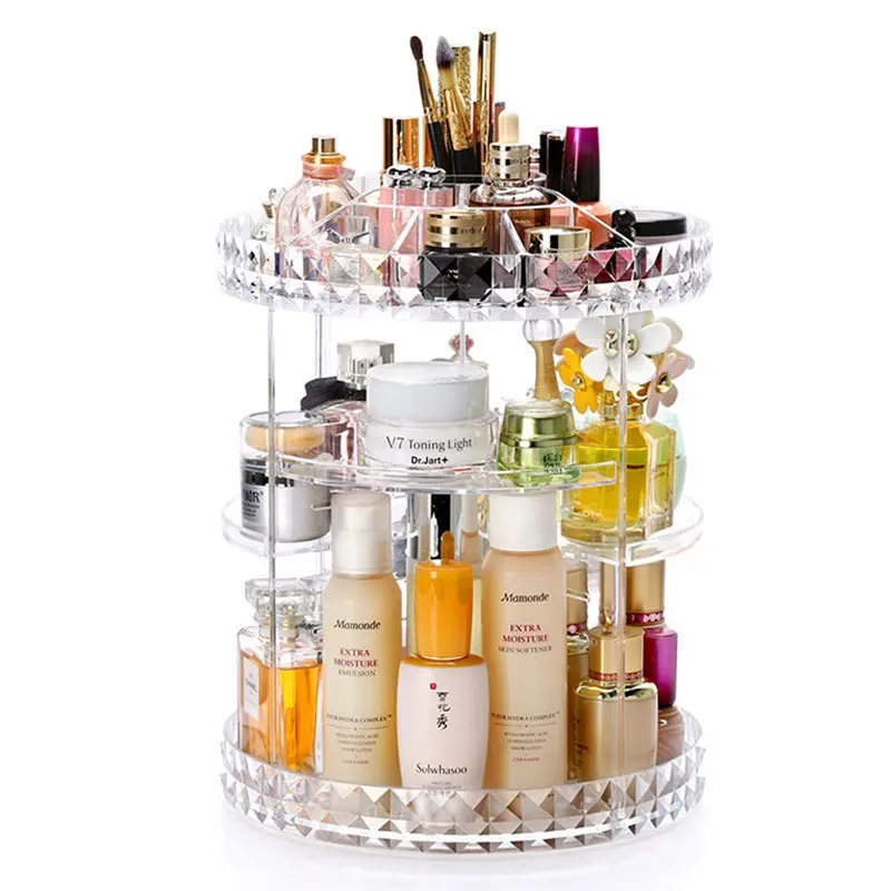 

Fashion DIY 360 degree rotating transparent acrylic bathroom cosmetic storage box makeup storage finishing box household items