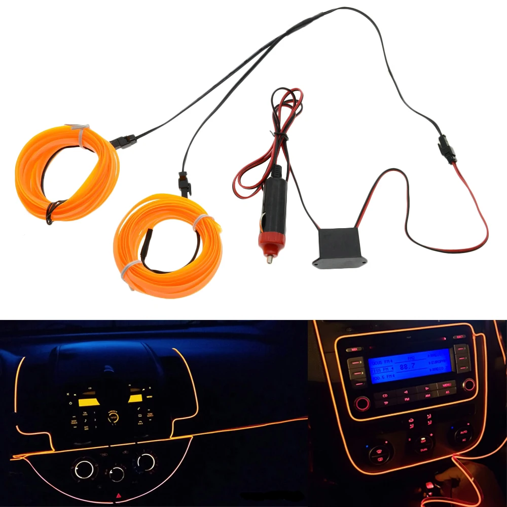 

EL Wire 1M/2M/3M/5M Glow String Strips Neon LED Light + Controller + Inverter Car Cigarette