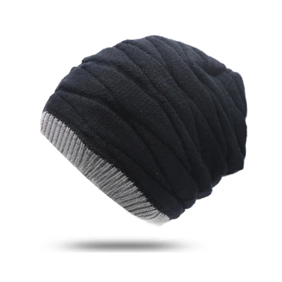 Черный Efero 1 шт. вязаные мужские зимние шапки Skullies Bonnet Homme Зимние головные уборы для мужчин и женщин шапочка Мех теплая мешковатая вязаная шапка - Цвет: Черный