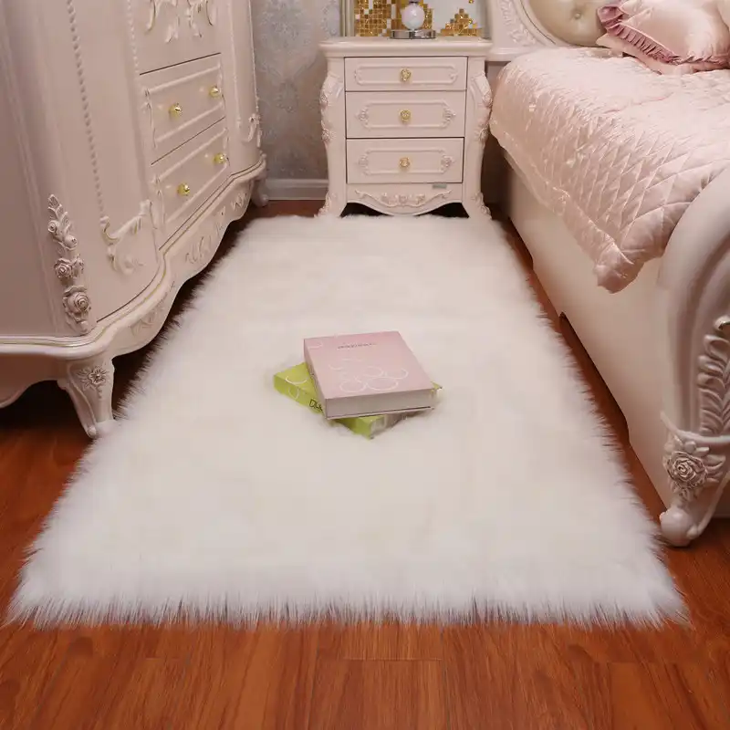 White Fur Bedside Carpet Bedroom Full Of Cute Rug Imitation