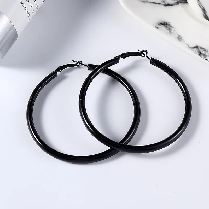 Dreamtop Punk Black Loop Earrings Circle Round Statement Earrings Simple Earrings European Big Hoop Earrings For Women Gift E97