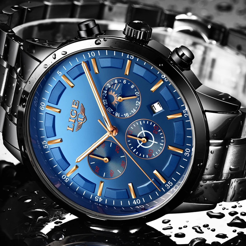 Tanie 2018 LIGE zegarek moda męska sport zegarki kwarcowe Top marka luksusowa faza księżyca wodoodporny zegarek biznesowy Relogio Masculino