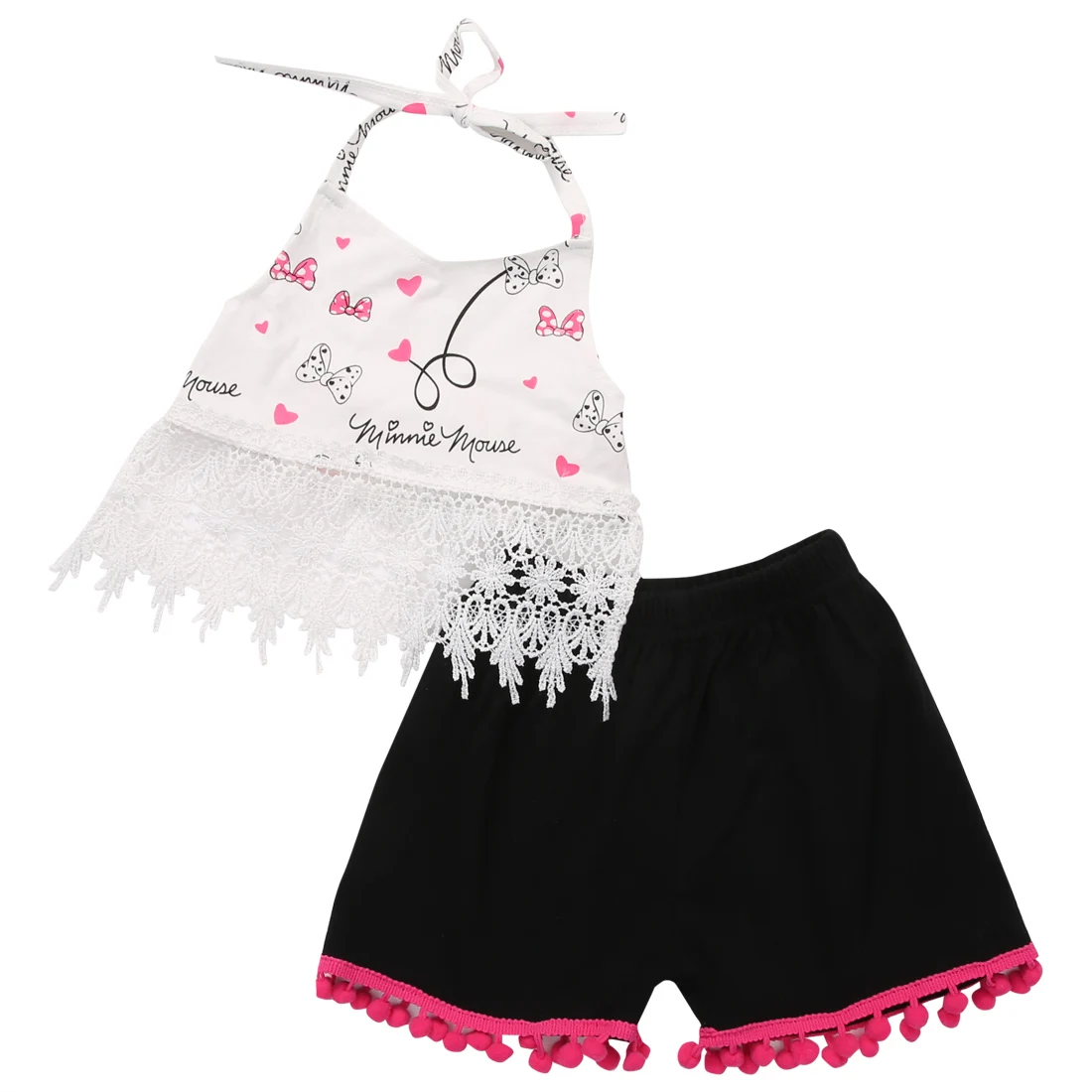 2PCS Newborn Baby Girl Clothes 2017 Summer Lace Crop Top Tanks +Tassel