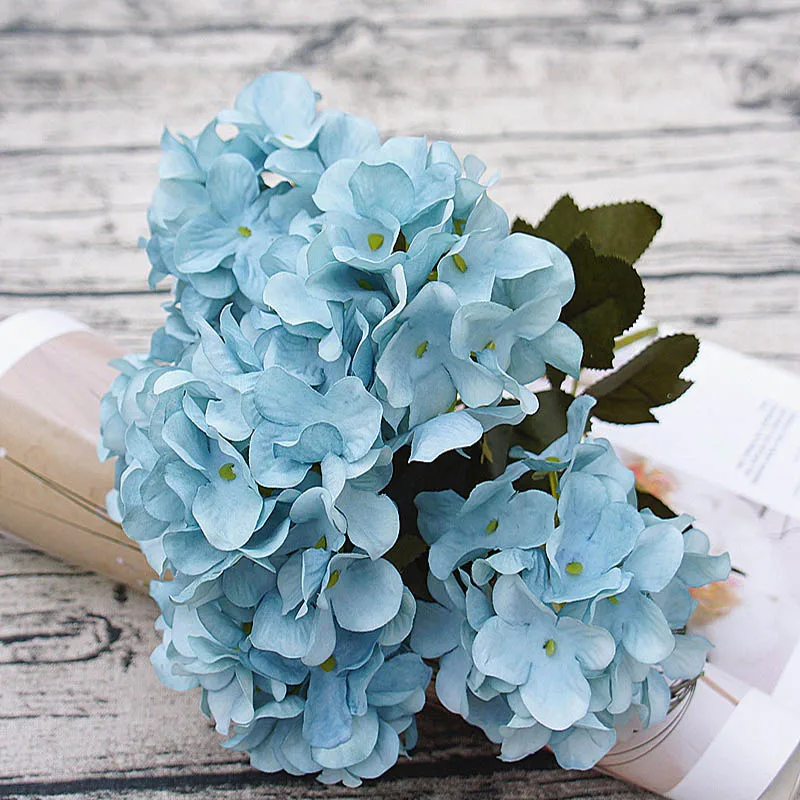 blue Шелковые гортензии diy подарки свадьба Рождество Декор для дома поддельные флористики пластиковые товары для дома Искусственные цветы из ротанга - Цвет: blue