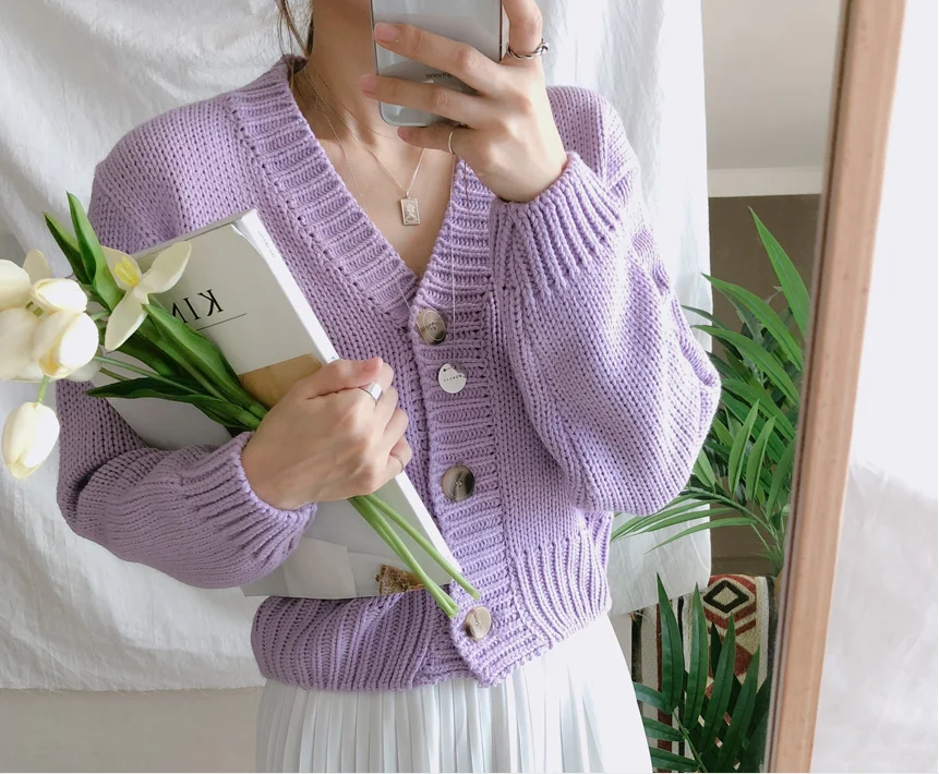 RUGOD Cardigan Women Fashion V neck long sleeve warm thicken Knitted Outerwear Sweater Korean mutil color Casual winter coat