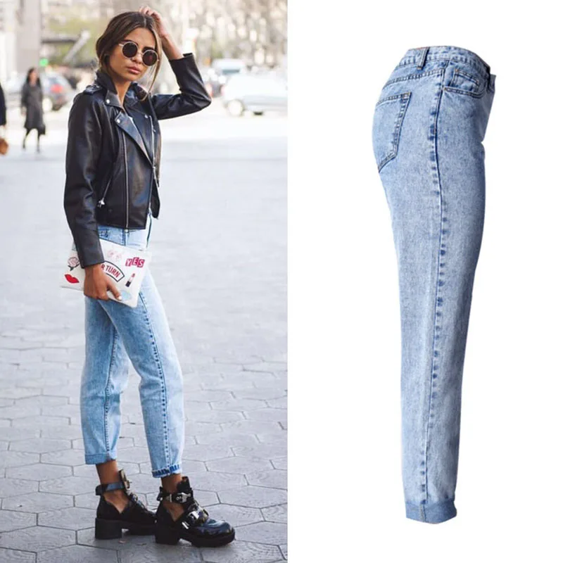 Новые свободные женские джинсы BF, высокая талия, длина по щиколотку, зимние повседневные Прямые Штаны Boyfriend, горячая Распродажа, женская уличная одежда NZ242